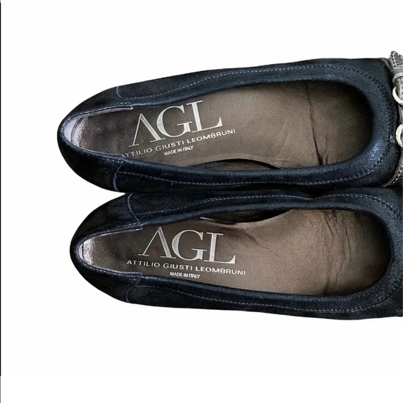 AGL Attilio Giusti Leombruni Metallic Navy Blue Ballet Flats Snakeskin Caps 39.5 - Picture 4 of 8